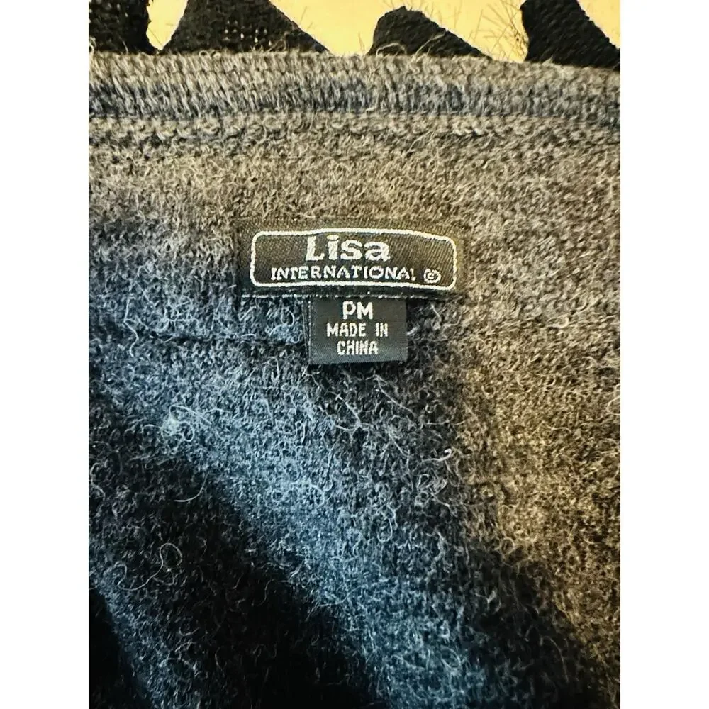 Vtg Y2K Faux Fur Wool Blend Sweater Jacket Petite Medium Lisa International